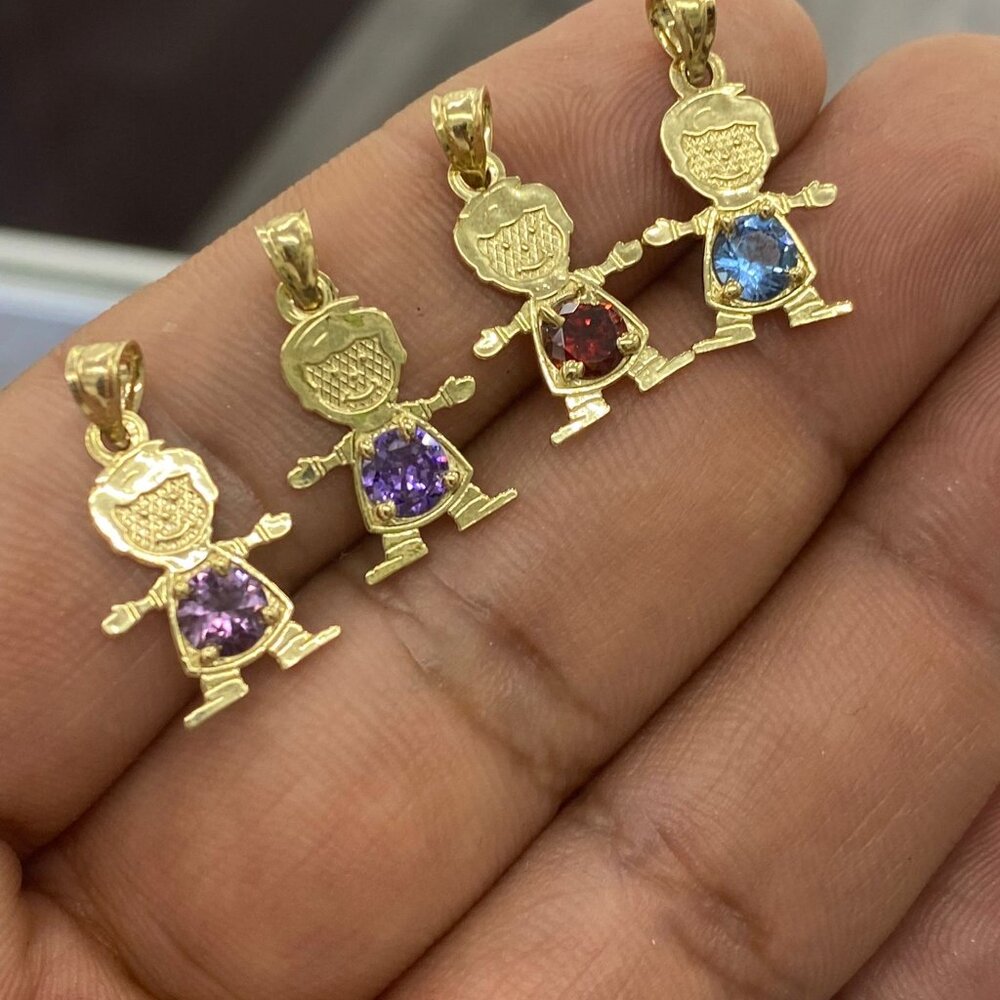 14K Yellow Gold Little Boys Pendant Charms Birthstones for Moms Mothers Womens - Picture 5 of 6